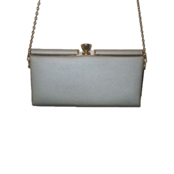 Bella Collections Silver clutch w/ acrylic accent  evening bag Handbag W/ Chain - Picture 1 of 10